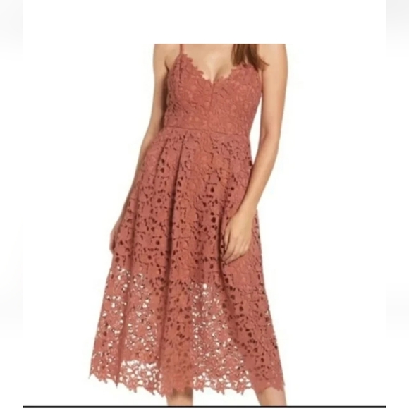 Astr Dresses & Skirts - New ASTR the Label Women's Floral Dark Coral Crochet Lace Midi Dress Large